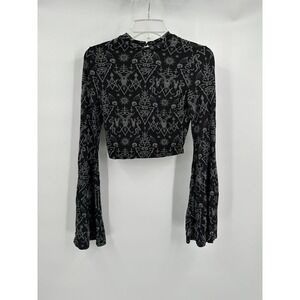 Killstar Womens Occult Goth Crop Top Size XS Bell Sleeve Ritual Witchy Black